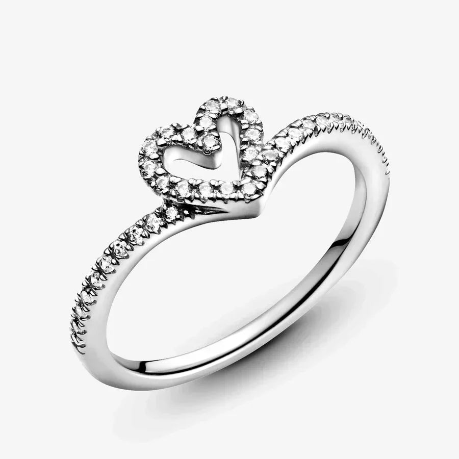 Anel Wishbone Coração Brilhante