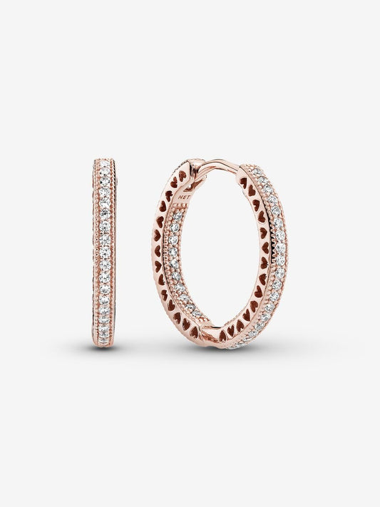 Argolas Brilho e Corações Revestimento de ouro rosa 14k