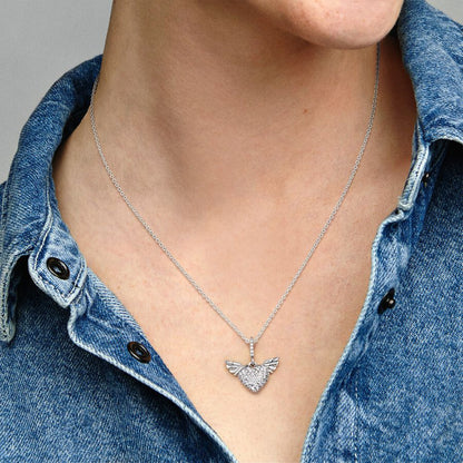 Colar Pavé Coração e Asas de Anjo