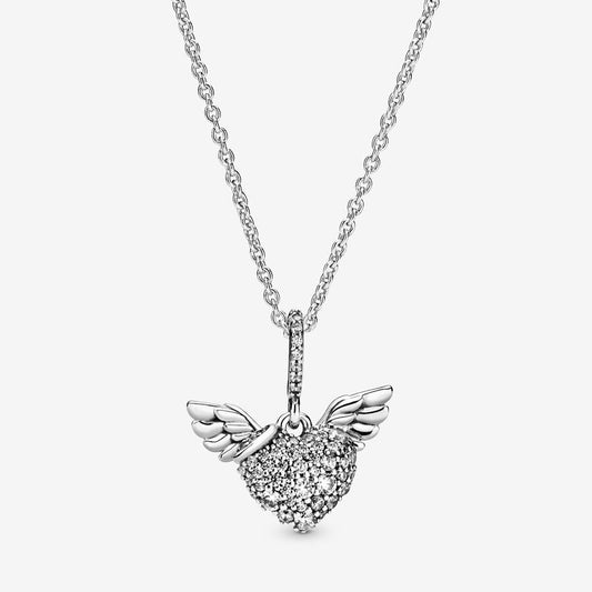 Colar Pavé Coração e Asas de Anjo