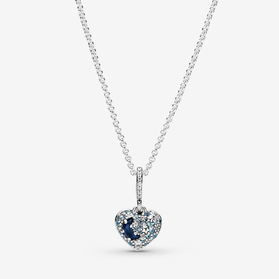 Colar Sparkling Blue Moon & Stars Heart