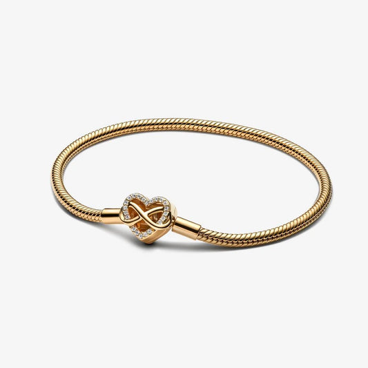 Pulseira Corrente Snake Fecho Coração Infinito Brilhante