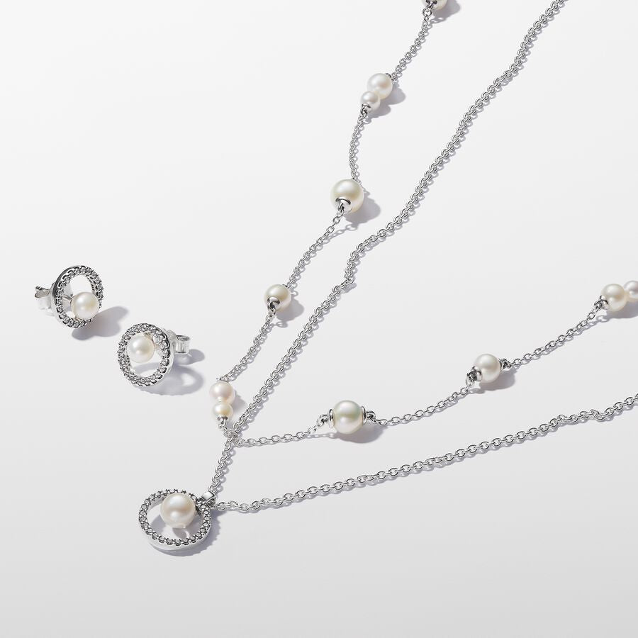 Colar Treated Freshwater Cultured Pearl & Pavé