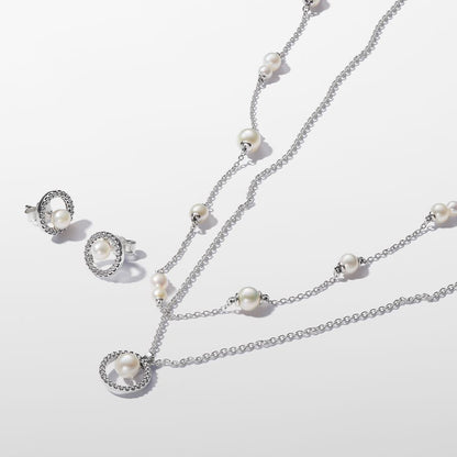 Colar Treated Freshwater Cultured Pearl & Pavé