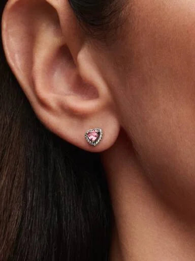 Brincos Espigão Coração Rosa Elevado